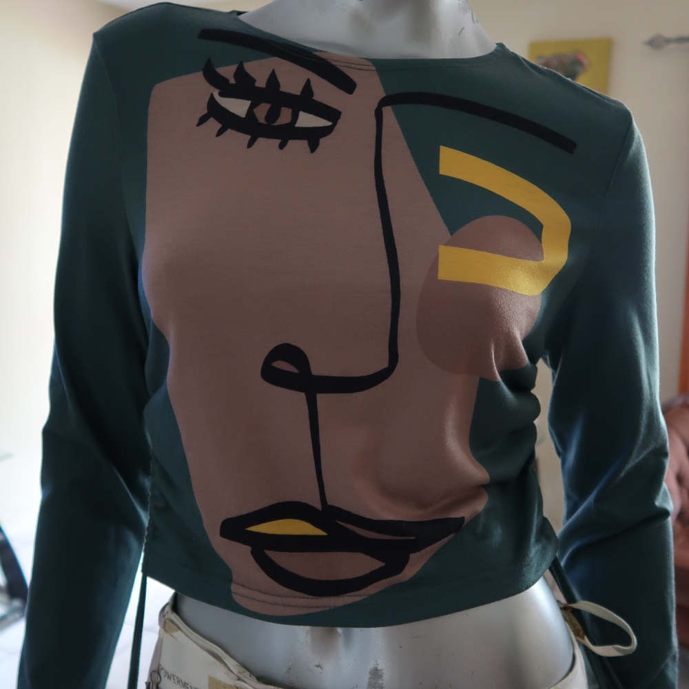 Abstract Face Print Long Sleeve Top